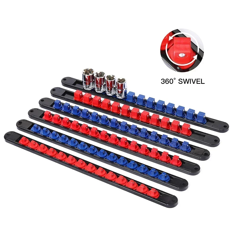 360 ° Organizzatore per prese ABS girevole 1/4 pollici 3/8 pollici 1/2 pollici Strumenti per organizer per prese con clip per presa di qualità premium Blu e rosso