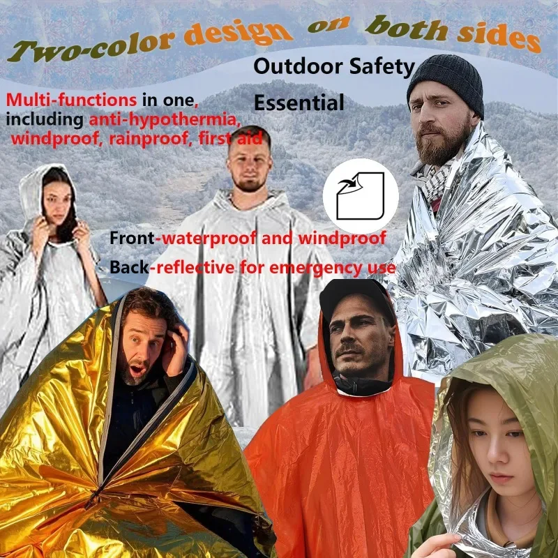 4PCS Emergency Raincoats Retain 90% of Body Heat Reusable Weather-resistant Camping Hiking Emergency Supplies and Survival Kits