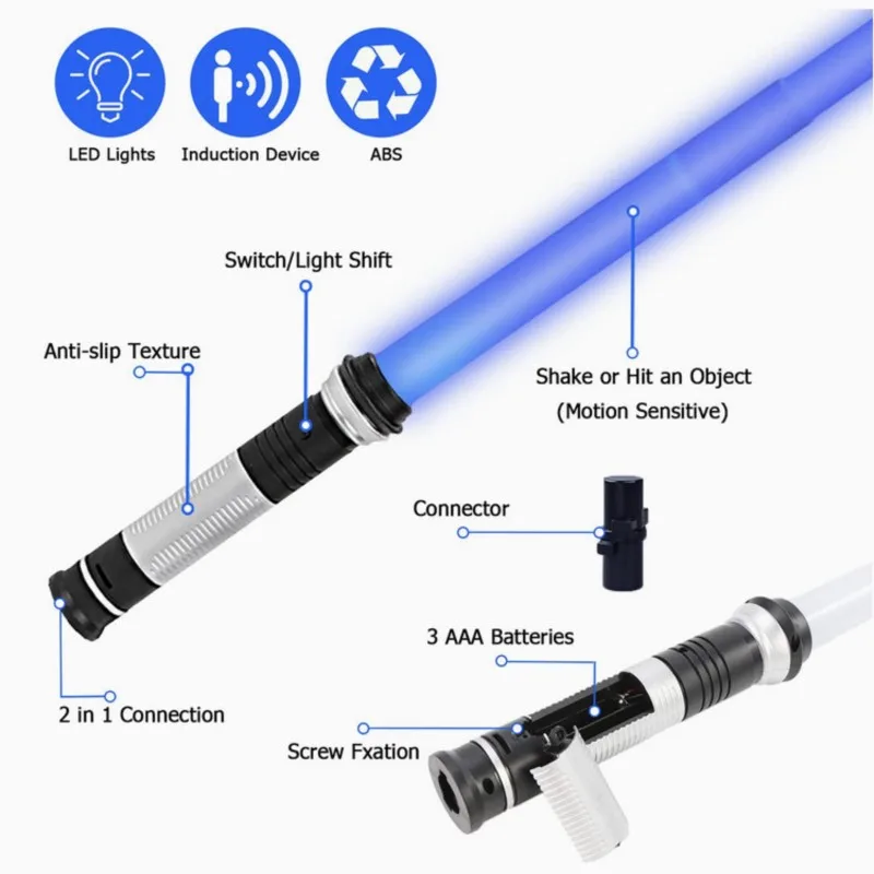 Sable de luz 2 en 1 RGB, juguetes de sable de luz ajustables, espada de doble interruptor para niños, regalos luminosos, sable de luz