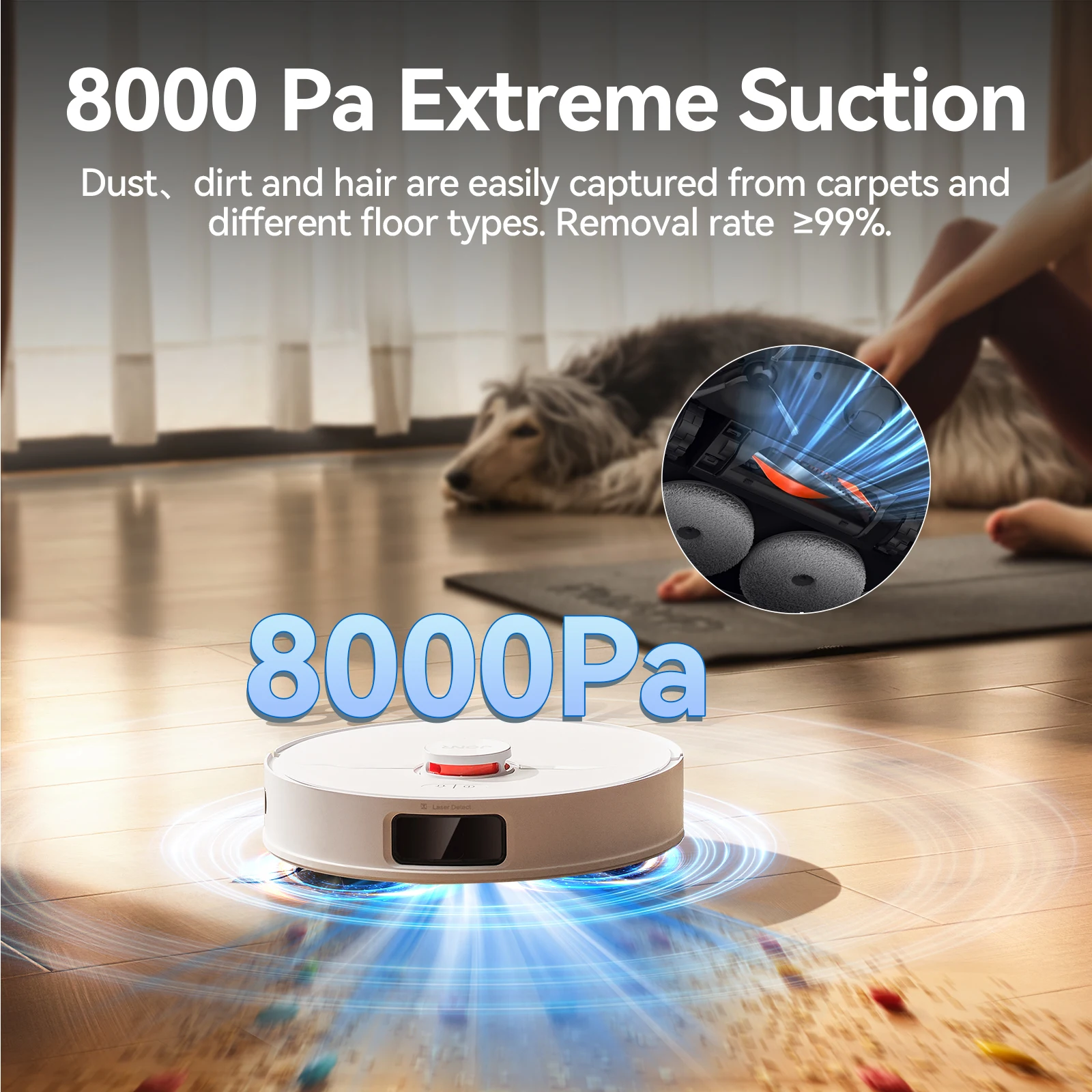 Robot aspirador JONR P20 Pro con función de fregona y fregona de elevación, estación de limpieza todo en uno de 8000Pa, limpieza de bordes, aire caliente seco