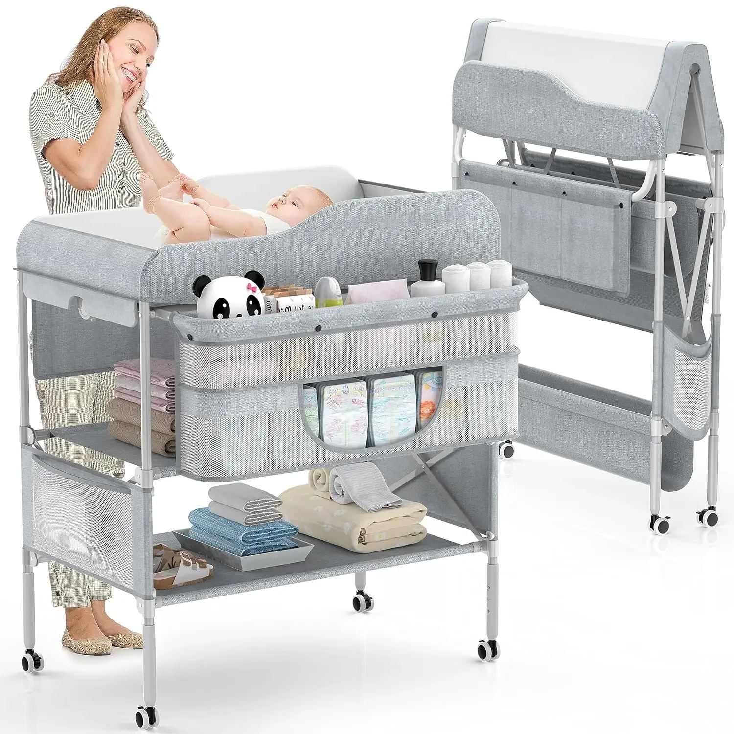 Portable Baby Changing Table, Foldable  Table Dresser   Station, Height Adjustable Waterproof Diaper Changin