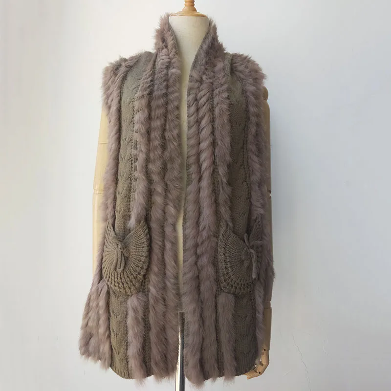 2019 outono malha real coelho pele colete feminino casual outono feminino pele genuína gilet estoque vender como um preço barato