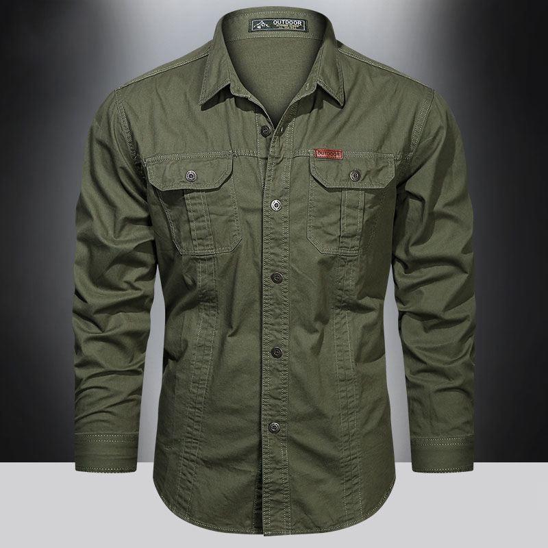 Camisa Cargo informal de manga larga para hombre, camisas de algodón de alta calidad, sobrecamisa Militar, ropa de marca, blusas negras 5XL, 2023