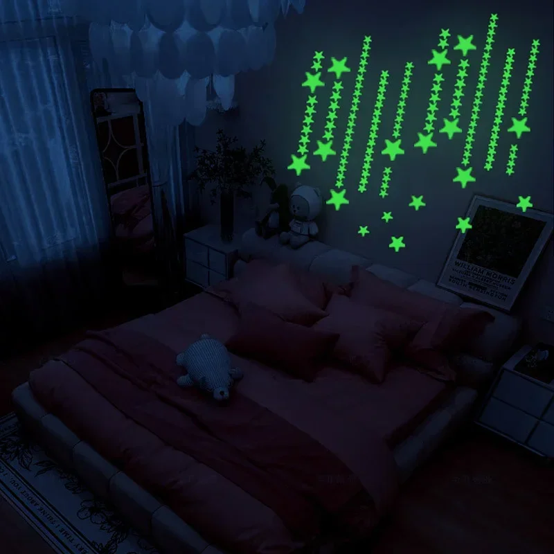 Pegatinas de pared de estrellas luminosas para habitaciones de niños, calcomanías de pared de techo de estrellas, pegatinas brillantes que brillan en la oscuridad, decoración del hogar, 2 uds.