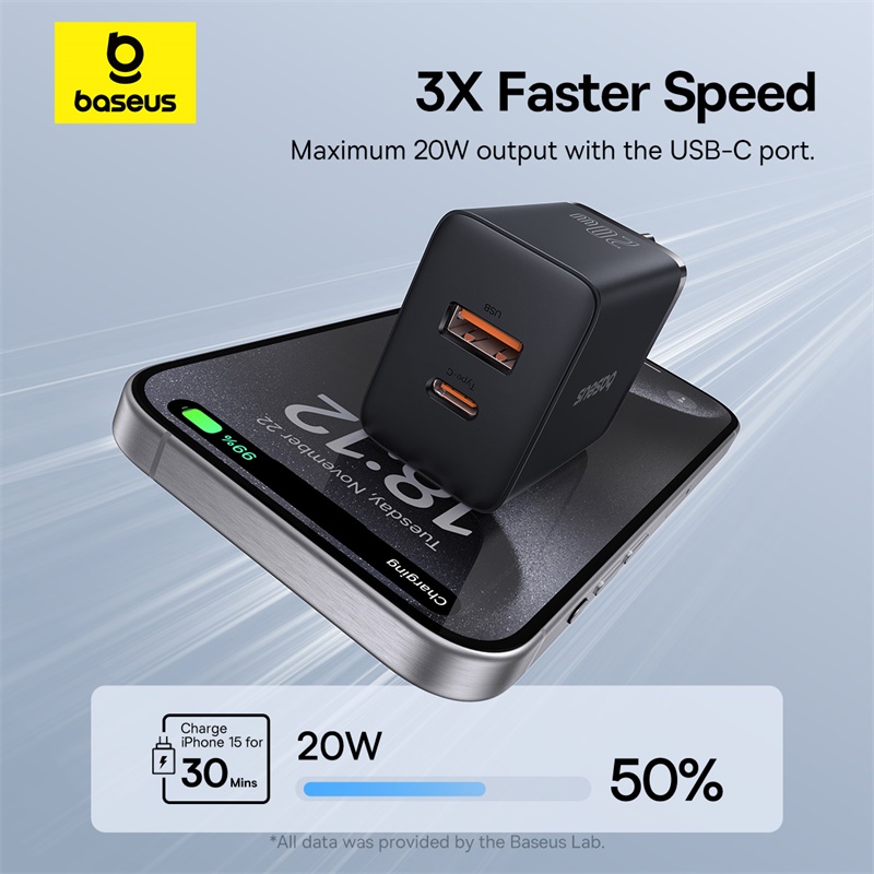 Baseus 20 ワット USB 充電器デュアル充電ポートサポートタイプ C PD 急速充電電話充電器 iPhone 15 14 13 12 プロマックス 11 8 プラス