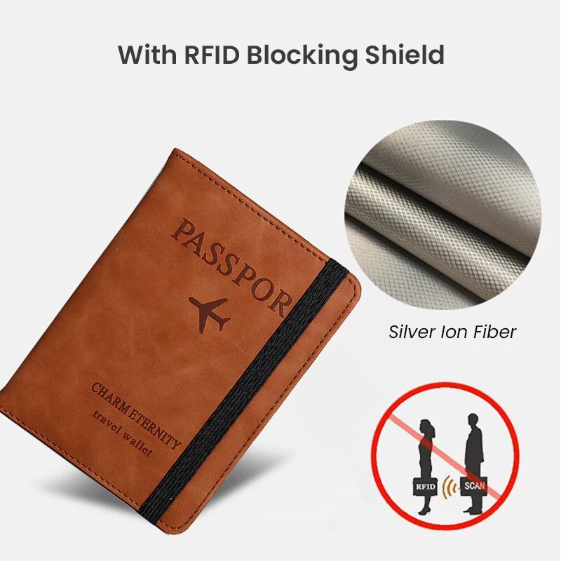 RFID パスポートカバー ウォレットホルダー PU レザー カードホルダー パスポートケース 旅行の必需品 女性 男性 家族休暇用