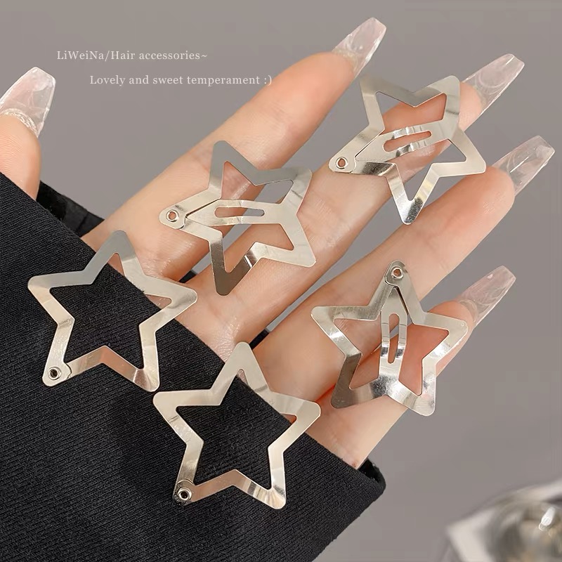 50Pcs Y2K Silver Star Hair Clips for Girls Filigree Star Metal Snap Clip Hairpins Barrettes Hair Jewelry Nickle Free Bobby Pin