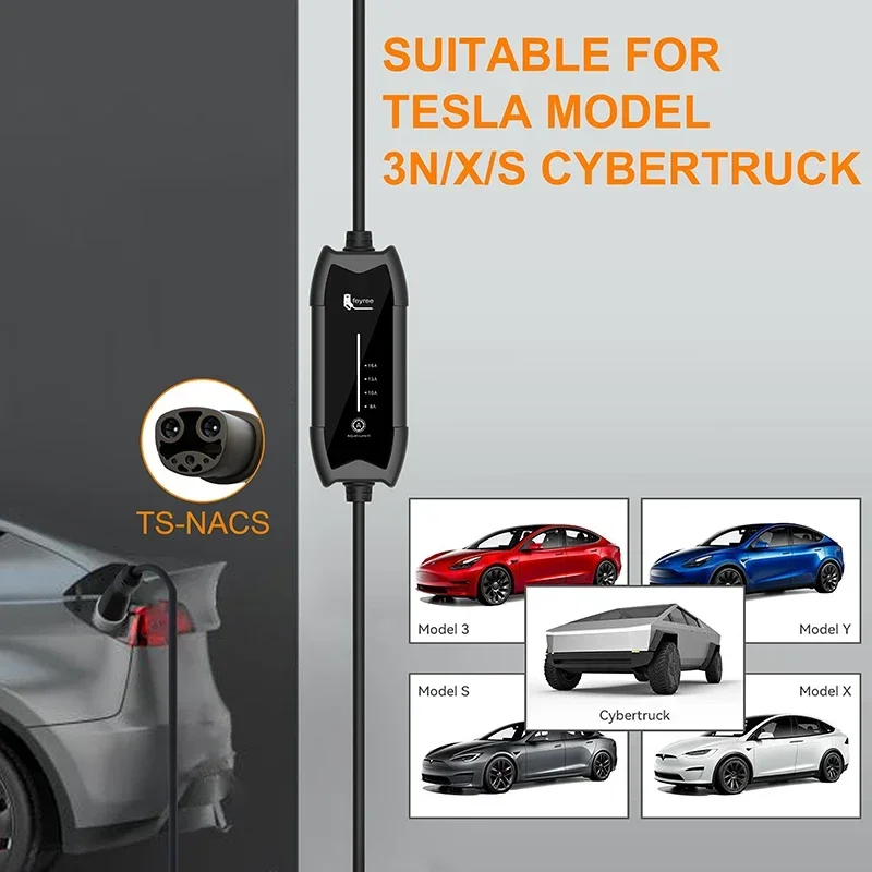 Foyree-cargador EV portátil, estación de carga de 3,5 kW, corriente ajustable de 16A, carga rápida con enchufe NACS, Compatible con coches Tesla
