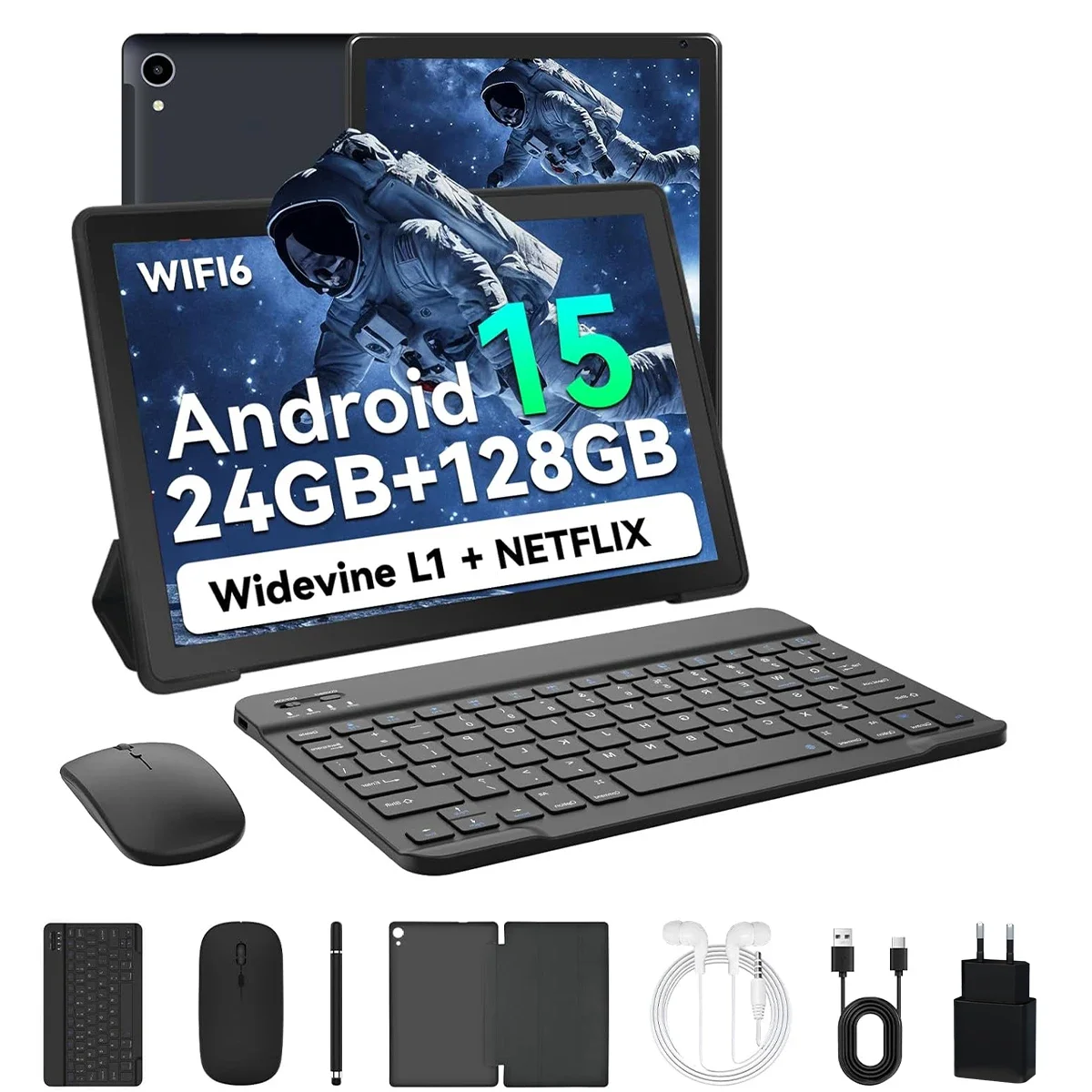 10 Inch Tablet Android 15 A523 8 Core Tablets 24GB+128GB 1TB Expansion WiFi 6 5MP+8MP Stylus Keyboard Mouse Headphone PC PAD Set