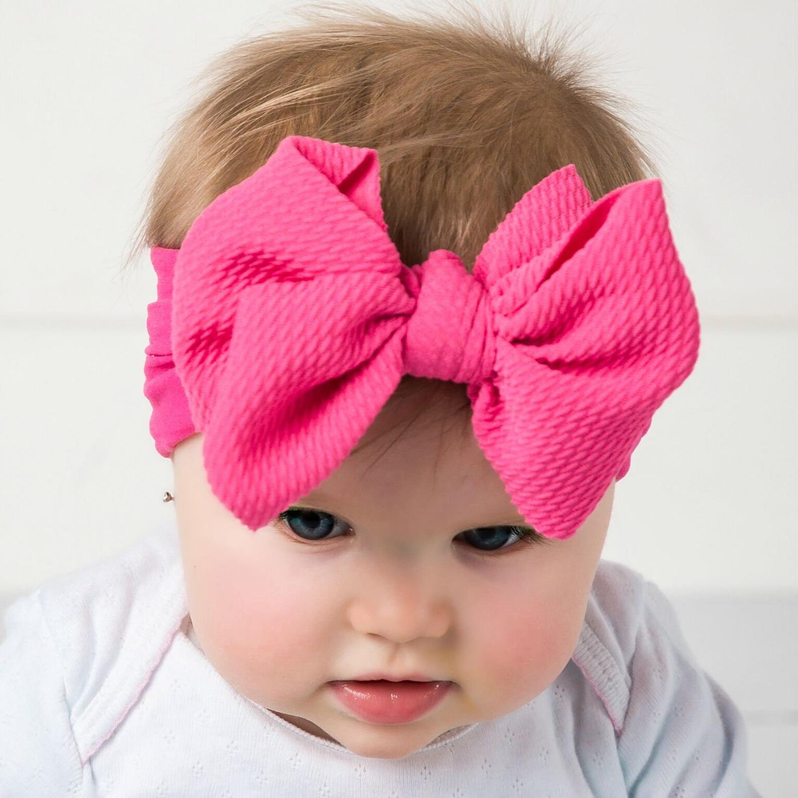 Diadema con lazo grande liso para niñas, bandas elásticas para el cabello de nailon hechas a mano, turbante de moda para recién nacidos, accesorios para la cabeza