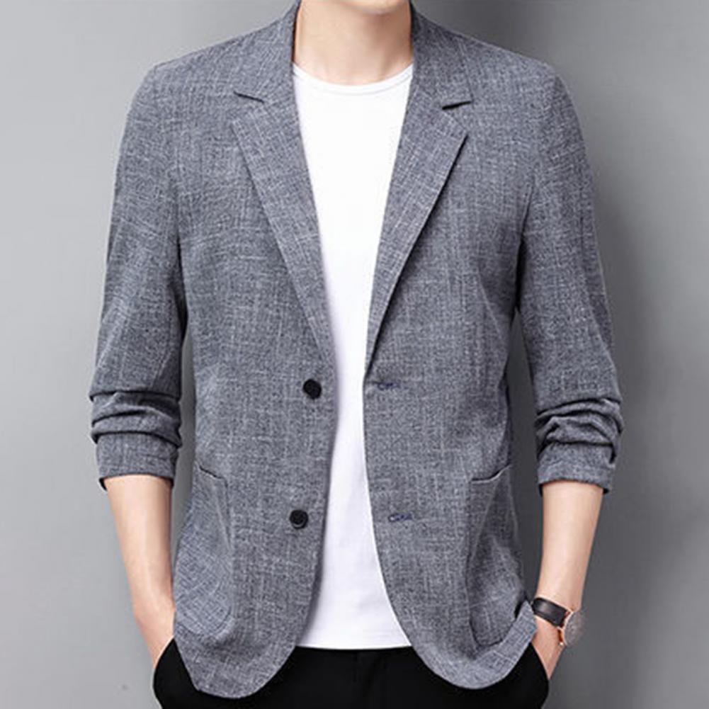 Verão masculino casaco fino terno jaqueta outono linho cor sólida casual terno coreano fino ajuste formal terno de negócios jaqueta