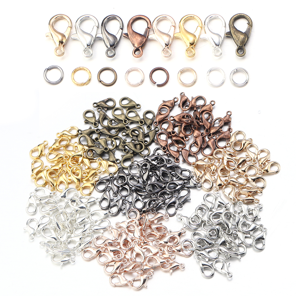 50pcs/lot Metal Lobster Clasps Hooks With Jump Rings End Clasps Connectors For Necklace Findings Diy Jewelry Making Accessories