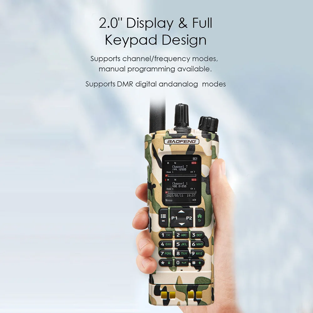 Baofeng DMR DM-32 camuflaje Digital GPS 10W frecuencia de copia inalámbrica multibanda para programación Bluetooth Radioaficionado de largo alcance