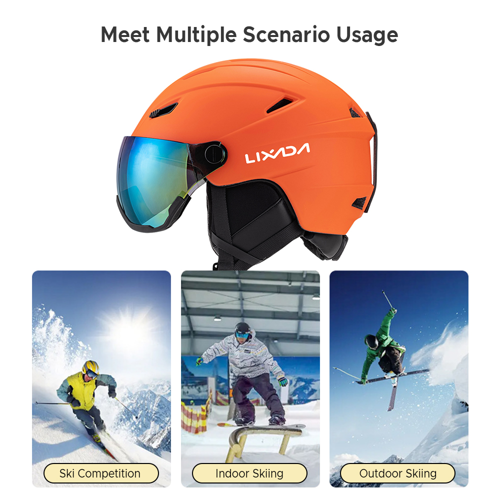 LIXADA 一体型スキーヘルメット 男性と女性のスノーボードヘルメット 取り外し可能なバイザーゴーグル付き 男性と女性のスノーボードウェア