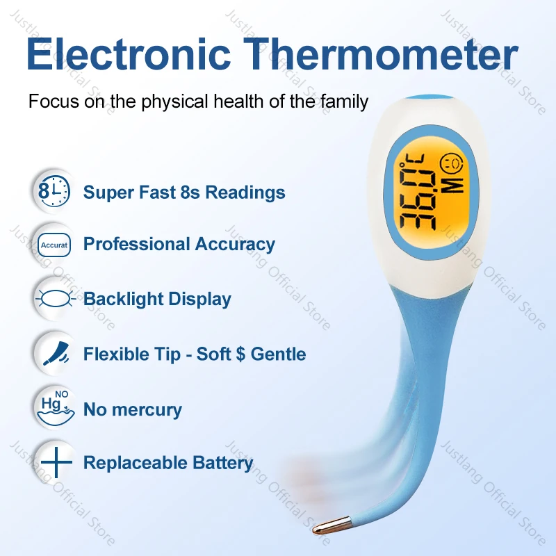 AiQUE Thermomètre 8 secondes rapide numérique fièvre mesure 3 couleurs rétro-éclairé qualité médicale LCD 4 chiffres 0.1 ℃   Précision bébé enfant