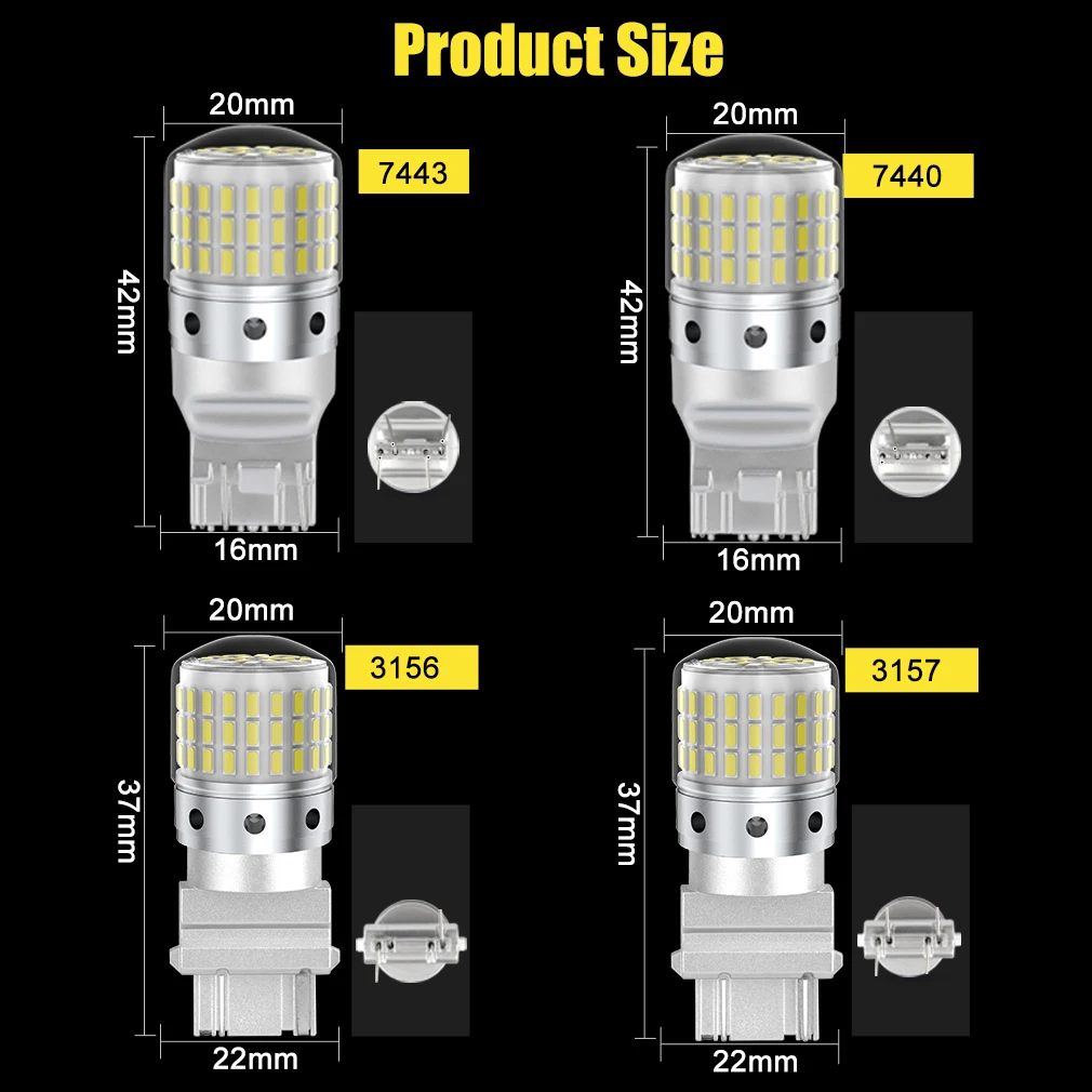 2 uds Canbus T20 7440 WY21W W21W 7443 W21/5W señal de giro LED para coche T25 3156 P27W 3157 P27/7W bombillas lámpara de marcha atrás para automóvil blanco 12V