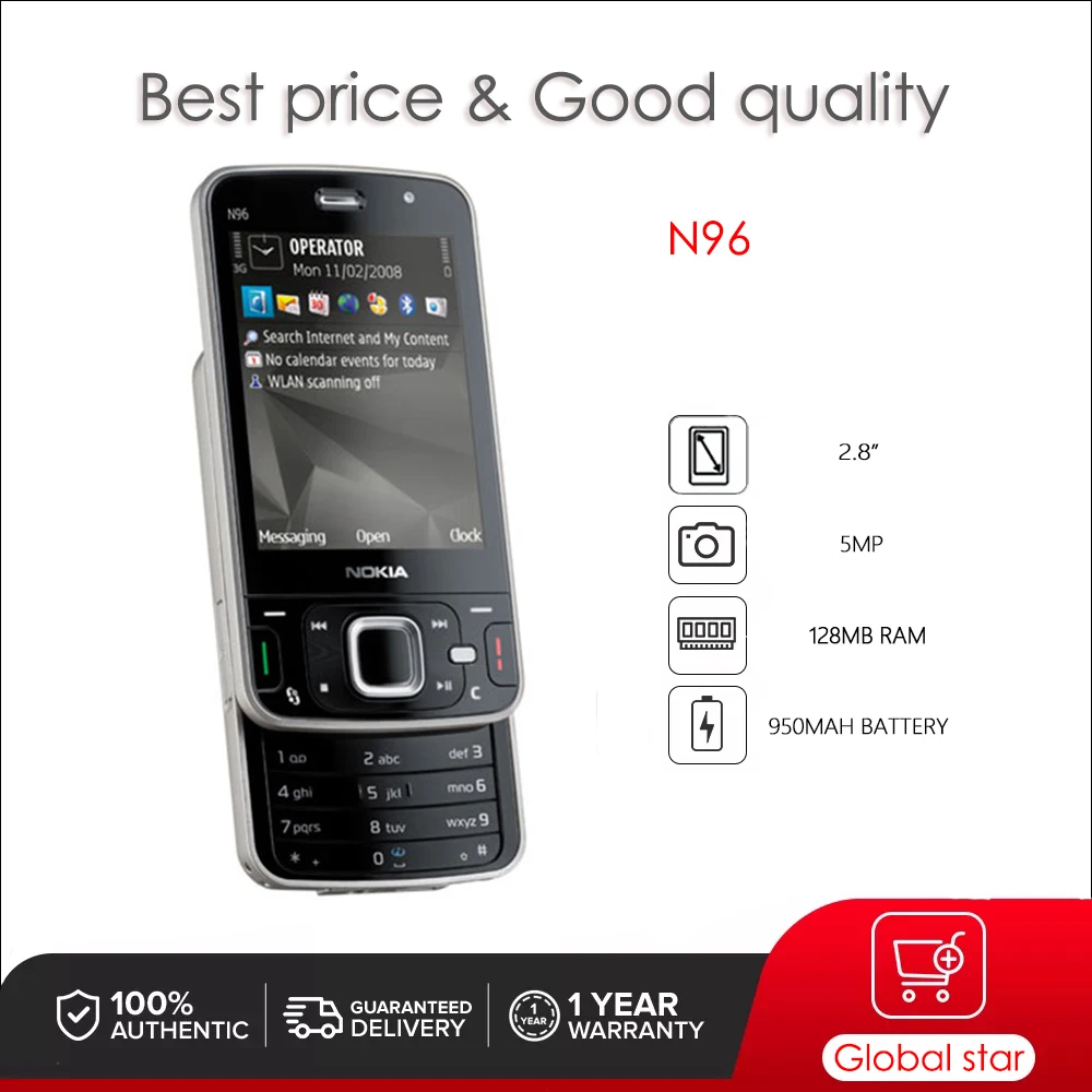 Original Unlocked N96 Mobile Phone Russian Arabic Hebrew Keyboard Made in Finland Free Shipping