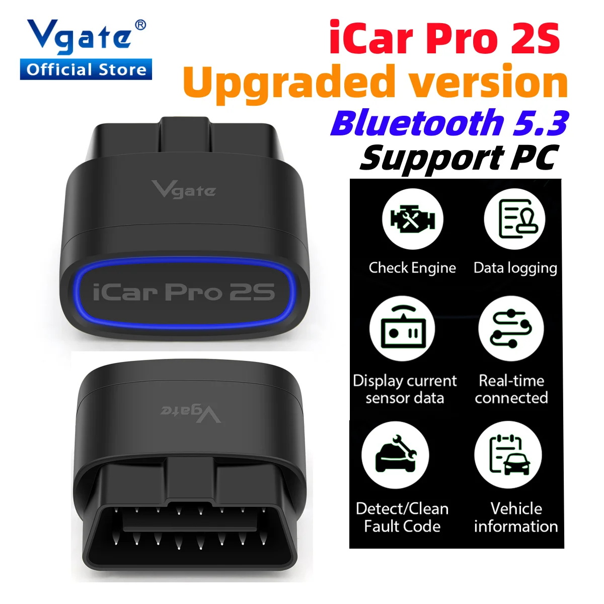 Nieuwe Vgate iCar Pro 2 S ELM327 Bluetooth 5.3 voor Android/IOS/PC OBD2 Auto Diagnostic Tool elm 327 Verbeterde OBD 2 V2.3 Auto Scanner