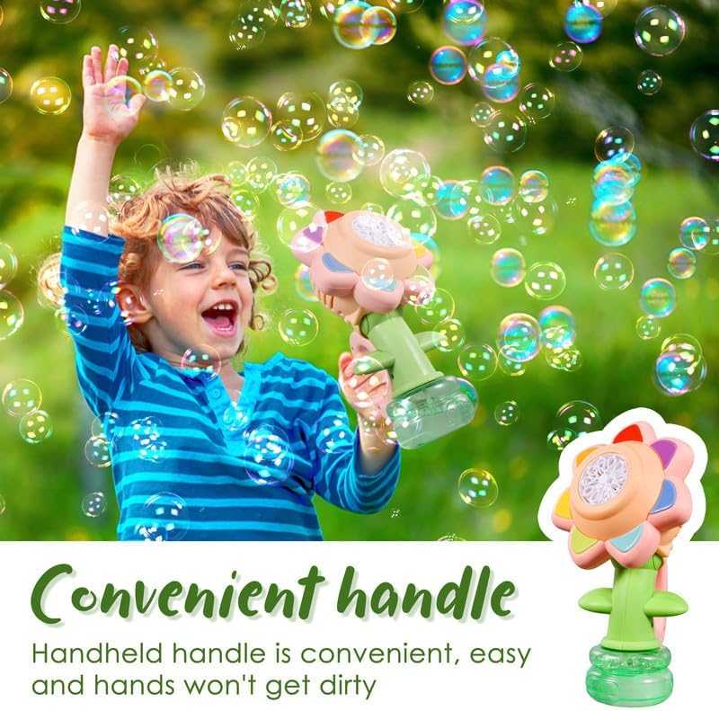 Sunflower Bubble Machine for Kids Automatic Flower Bubble Toy with Light for Toddlers Bubble Maker Blower for Kids Outdoor Toys