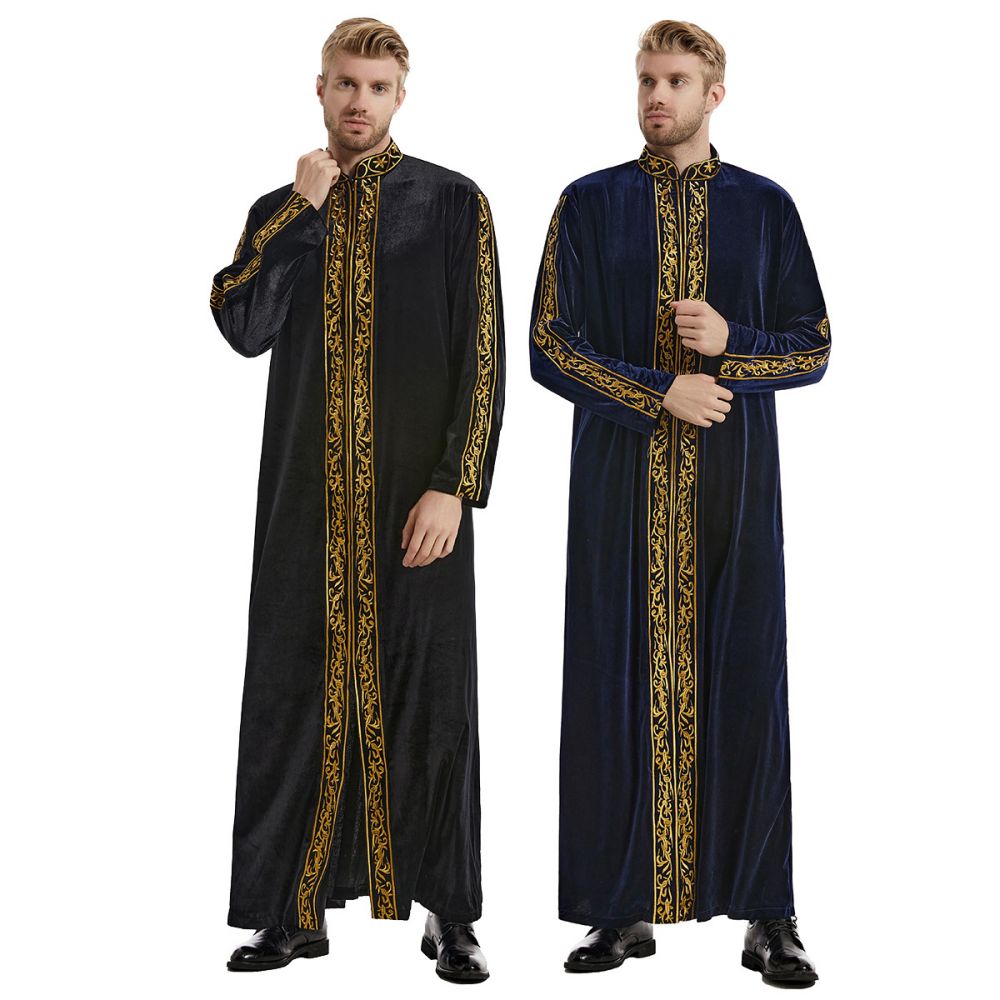 Manto muçulmano de manga comprida masculino, Traje nacional, Top nobre, Top nobre, Veludo dourado, Bordado, Manto muçulmano, Oração árabe, Luxo