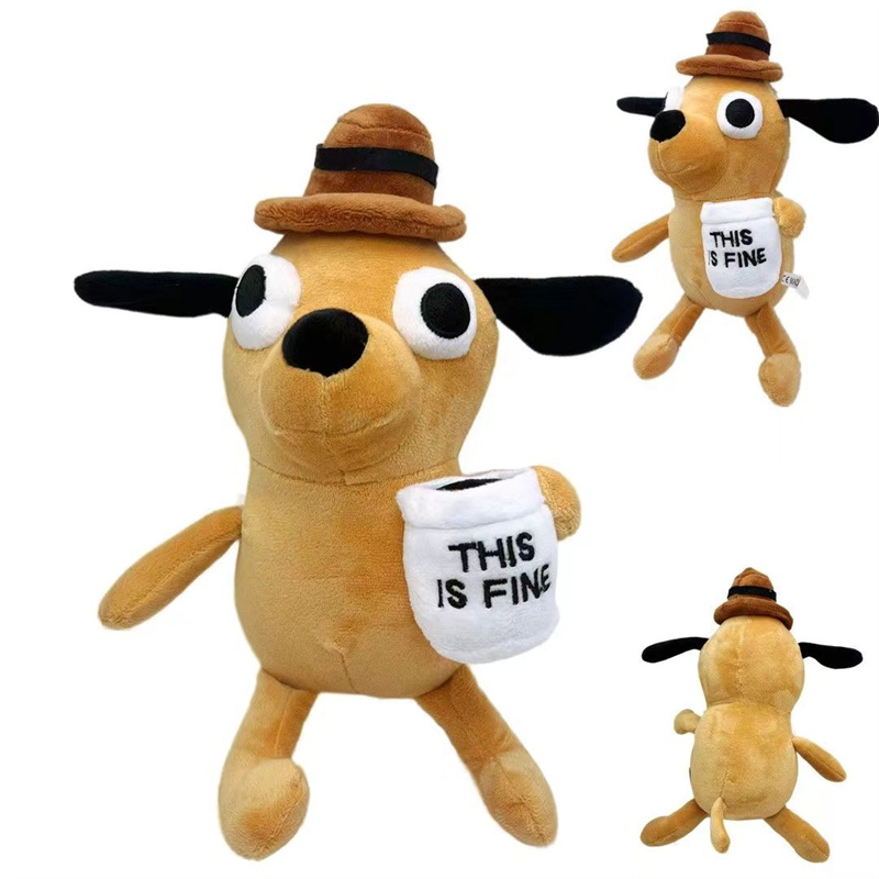 This Is Fine Meme Tier Kaffee Hund Plüschtier Weiche Stoffpuppe Kinderspielzeug Geschenk für Kinder Jungen Geburtstag
