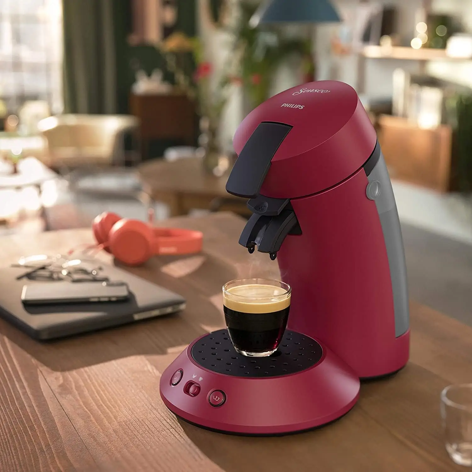 Cafetera Original Plus, Selector de Intensidad, Crema Plus, Tecnología Aroma Booster, Producto Verde, Rojo Intenso (CSA210/91)