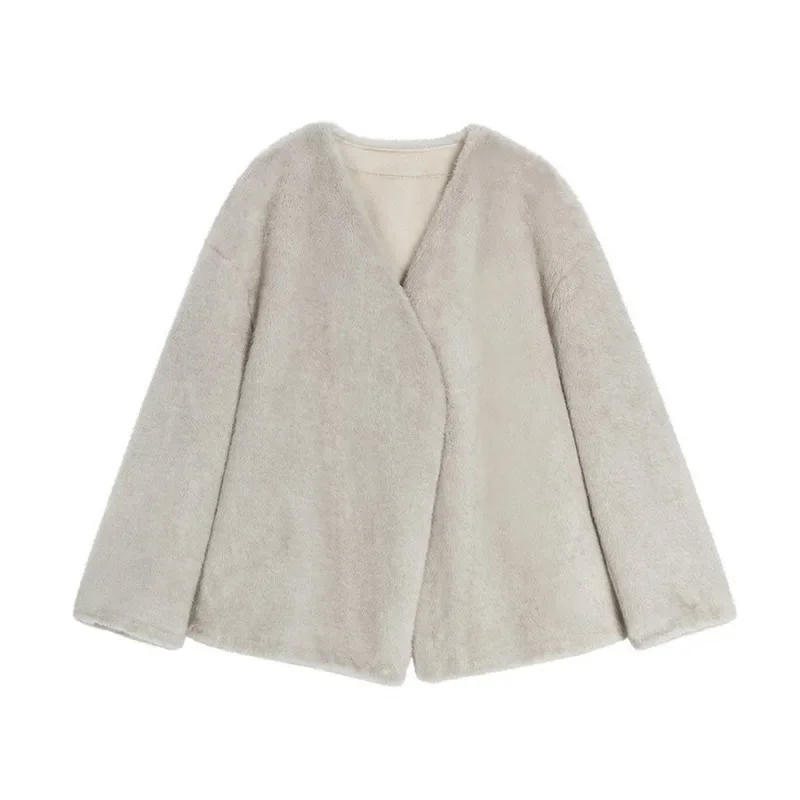 High-End-Herbst und Winter Frauen Pelzmantel einfache Luxus Retro-Mode warmes echtes Fell kurze lose Jacke Temperament Pendler