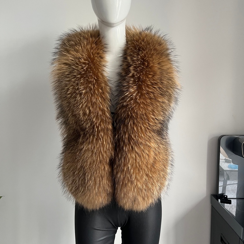 BEIZIRU vrouwen Pluizige Luxe Echt wasbeer Bont Halter Vest Mouwloos Diepe V-hals Solid Top Bovenkleding