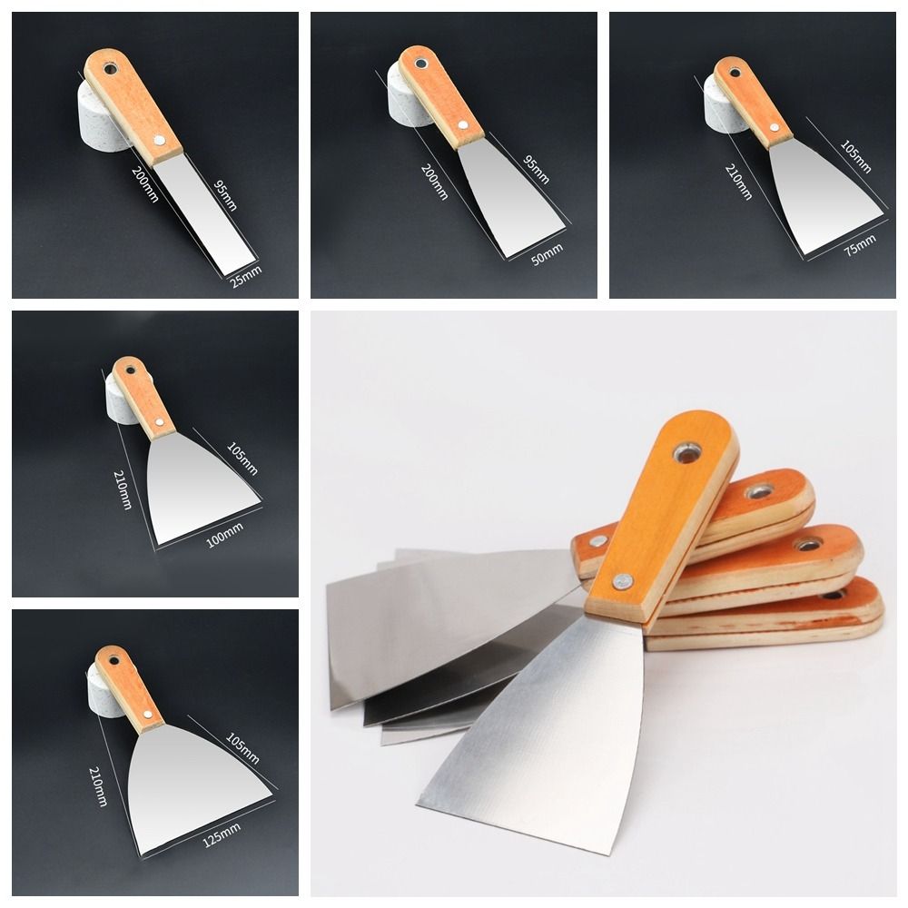 Stainless Steel Cleaning Scraper Wood Handle Surfaces Paint Tools Lay Plaster Materials Non-slip Handle Cleaning Trowel