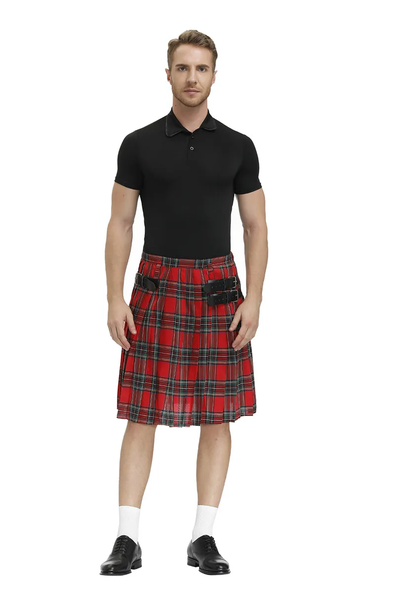 Kilt tradicional masculino escocês com cinto bilateral Highland Tartan plissado Kilt masculino