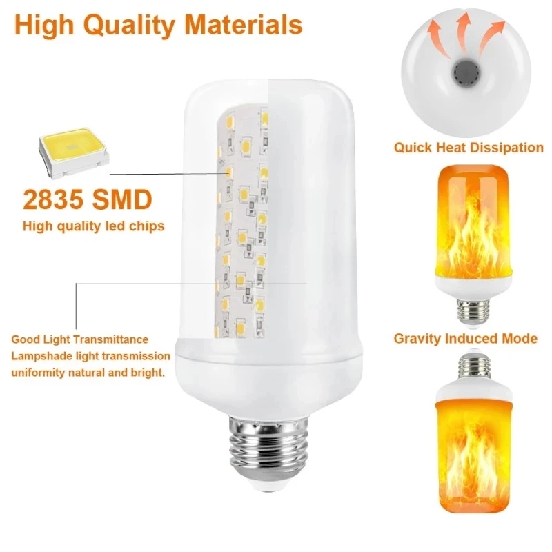 LED E27 불꽃 전구 화재 E14 램프 옥수수 전구 4 모드 파티 LED 조명 동적 불꽃 효과 85v-265v 홈 조명