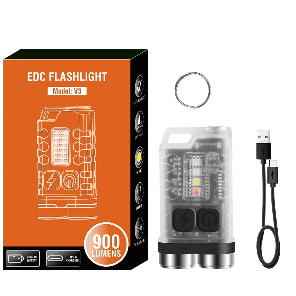 BORUiT V3 llavero UV LED EDC linterna tipo C recargable luz de trabajo antorcha con imán impermeable Camping linterna de bolsillo