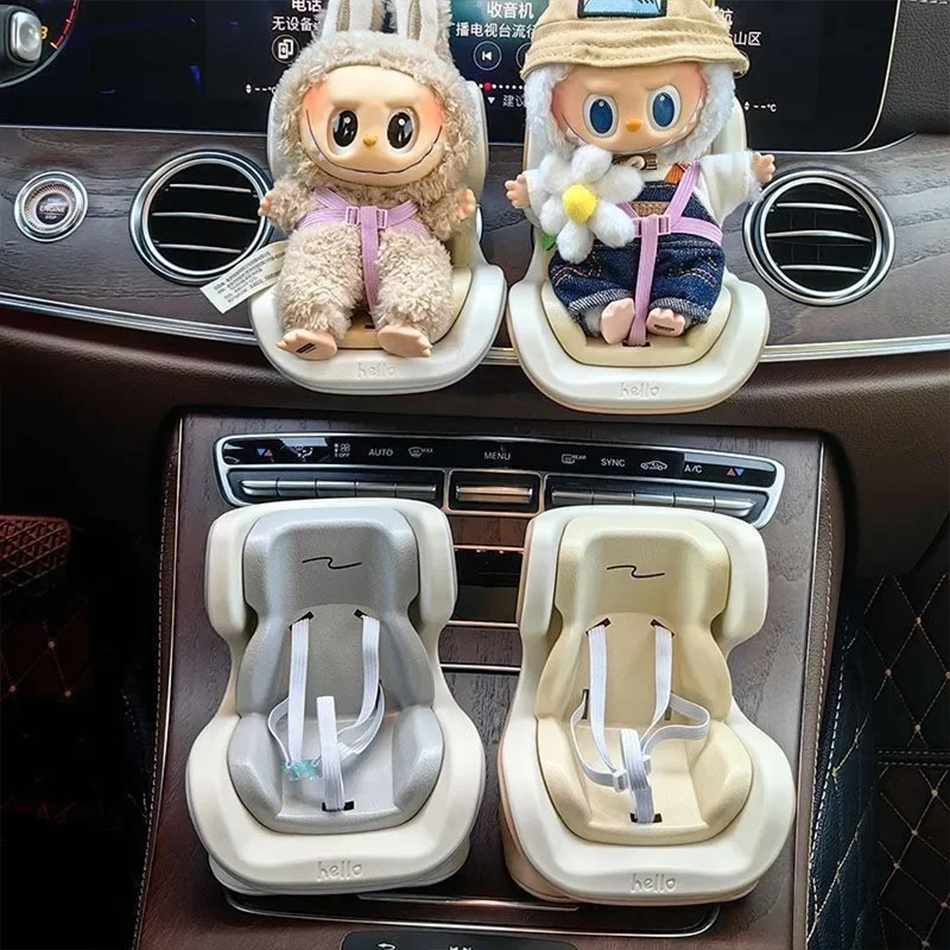 Siège de sécurité pour poupée de voiture, 4 Styles, modèle de chaise de dessin animé, décor de sortie de siège de poupée Kawaii, accessoires de style intérieur de voiture Labubu ﻿