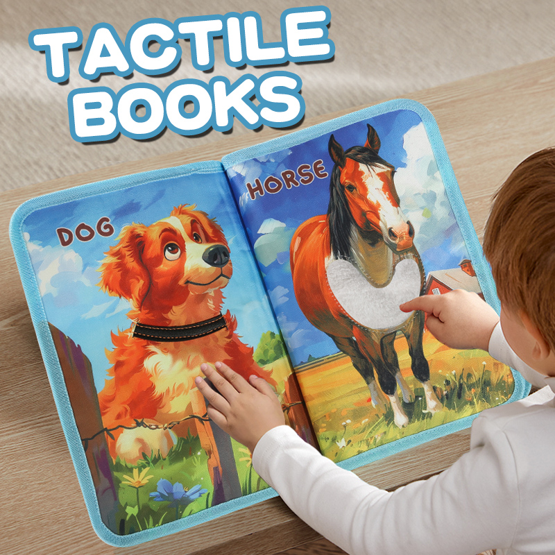 Livre Montessori pour bébé, jouet d'éducation précoce, livre en tissu doux, développement précoce des animaux de ferme, livre tactile, jouet de développement sensoriel