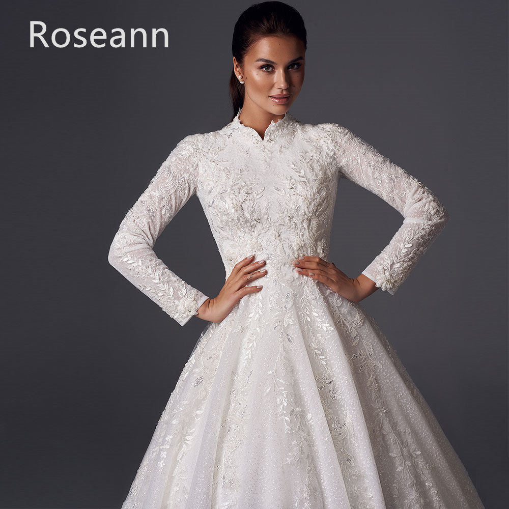 Customized Muslim Simple A-line Wedding Dresses Satin High Collar Draped Pleat Applique Full Brideing Gown robe de mariée 2025