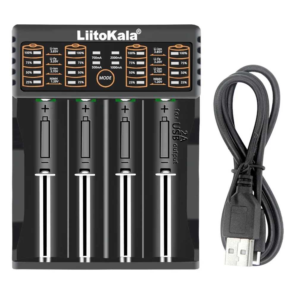 LiitoKala Lii-402 3.7V 3.85V Li ion 1.2V Ni MH 3.2V LiFePO4 rechargeable 0.5A 1.0A 2.0A Smart Charger USB output 1000mA Lii-202