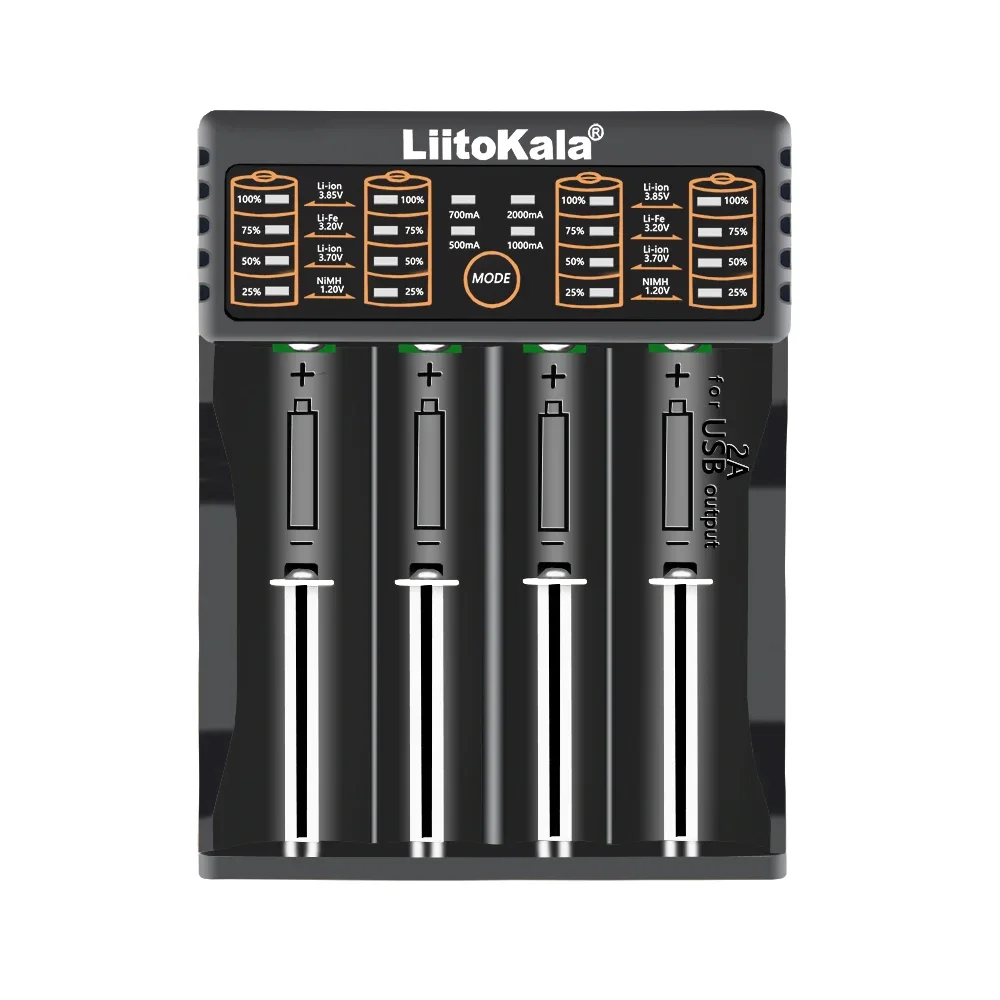 LiitoKala Lii-402 3.7V 3.85V Li ion 1.2V Ni MH 3.2V LiFePO4 rechargeable 0.5A 1.0A 2.0A Smart Charger USB output 1000mA Lii-202
