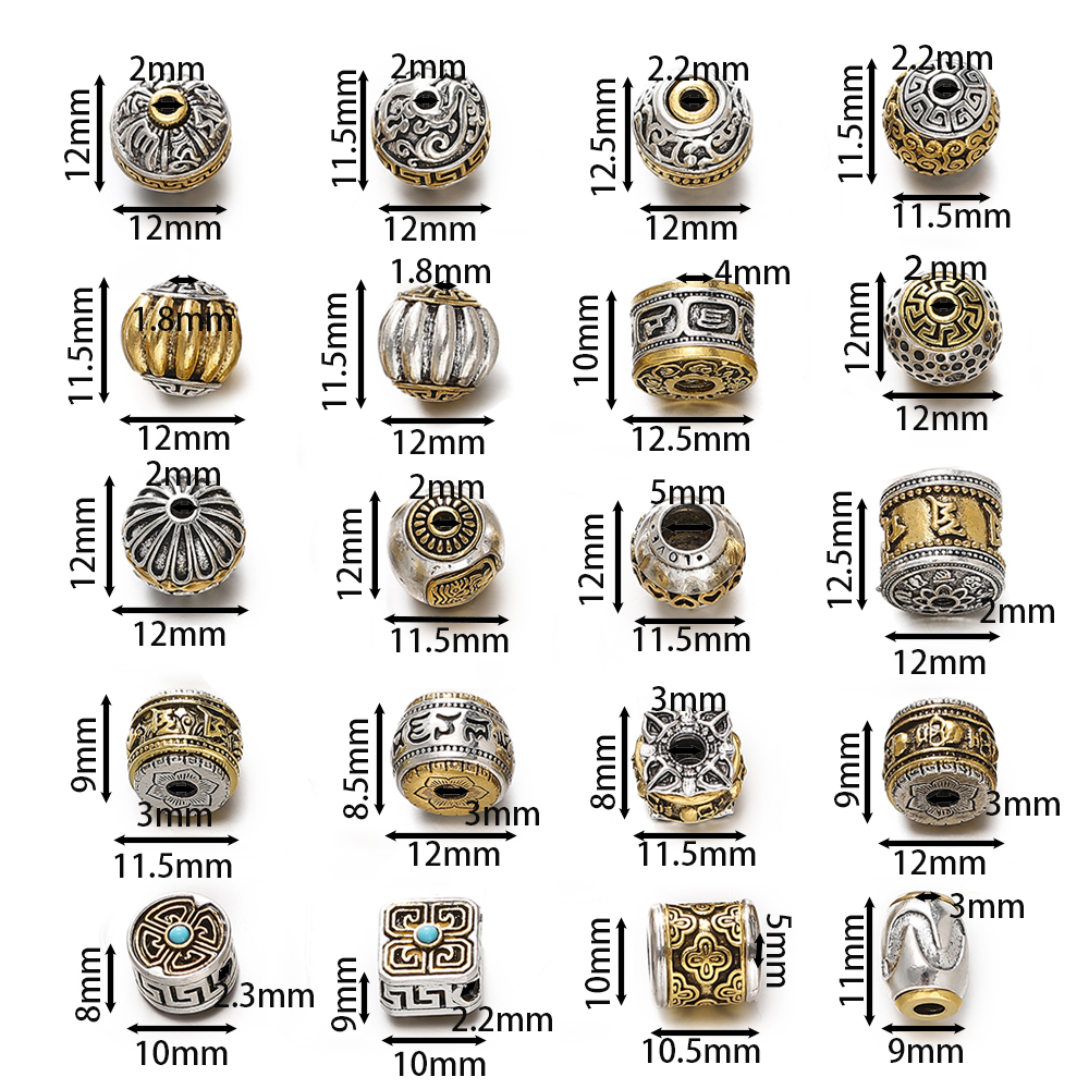 5 ピース/ロットアンティークシルバーゴールドカラーラウンドチベットルースビーズビッグホールスペーサービーズ DIY ジュエリーメイキングチャームブレスレット検索