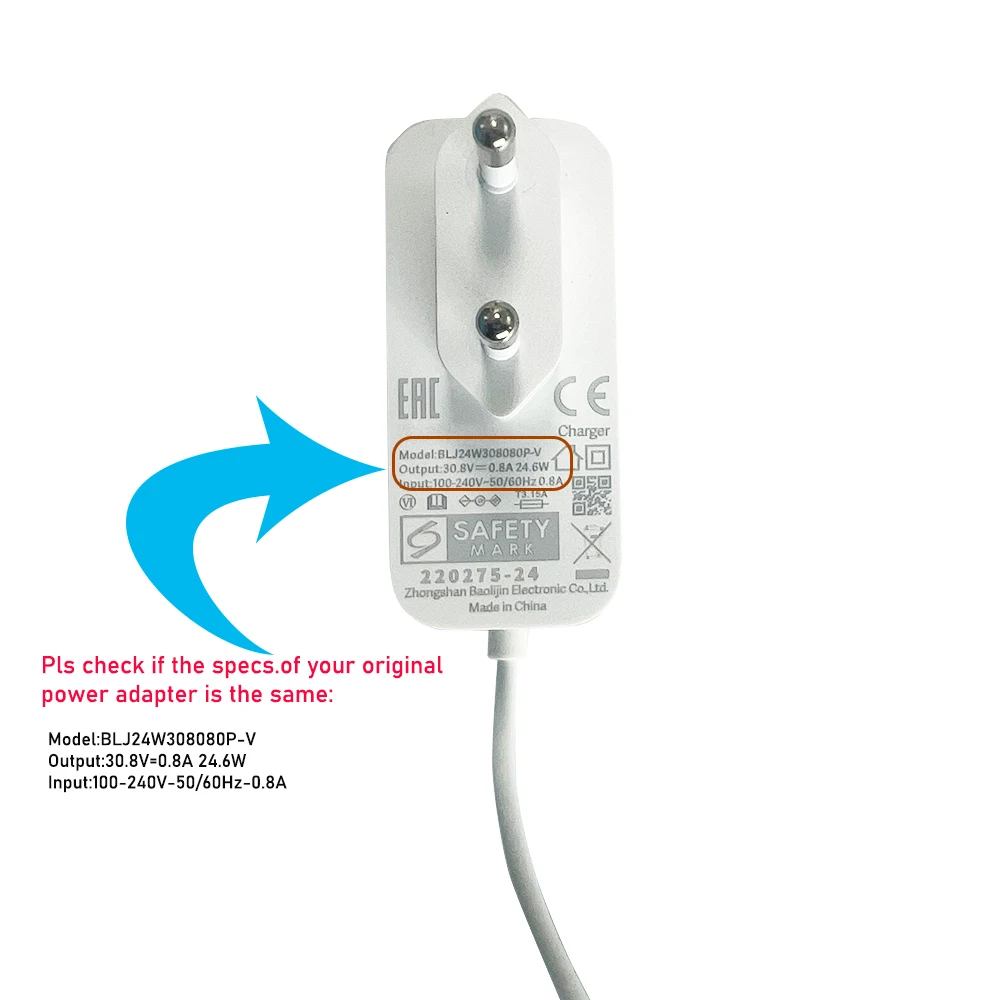 EU Charger for Dreame V9 V9P XR V10 V8  V11 V12 T10 T20 Dreame Wireless Hand Held Vacuum Cleaner power cable Power supply