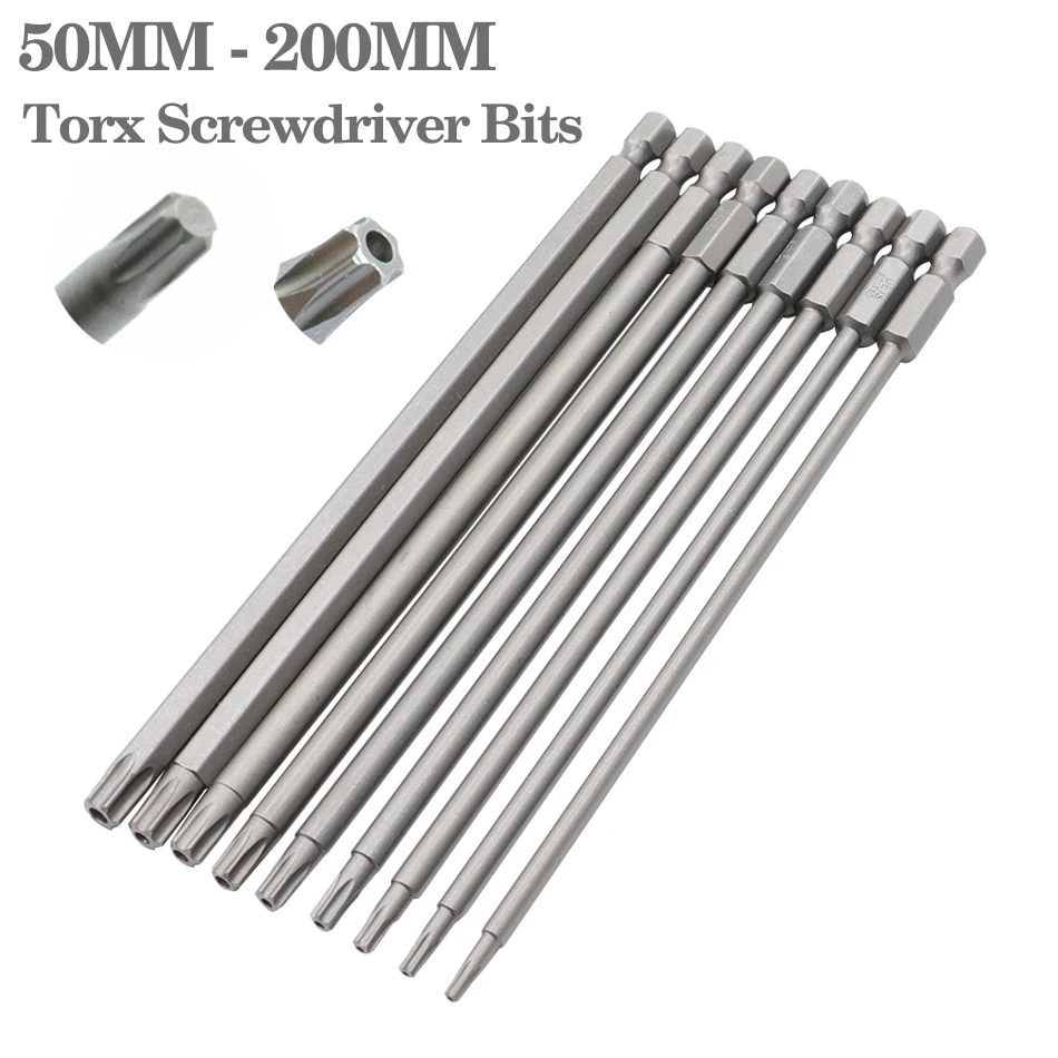 8 Chiếc/12 150Mm/200Mm T10-T30 Từ Tua Vít Đầu Torx Bit Bằng Điện Bộ Tua Vít Đầu T10, t15, T20, T25, T27, T30