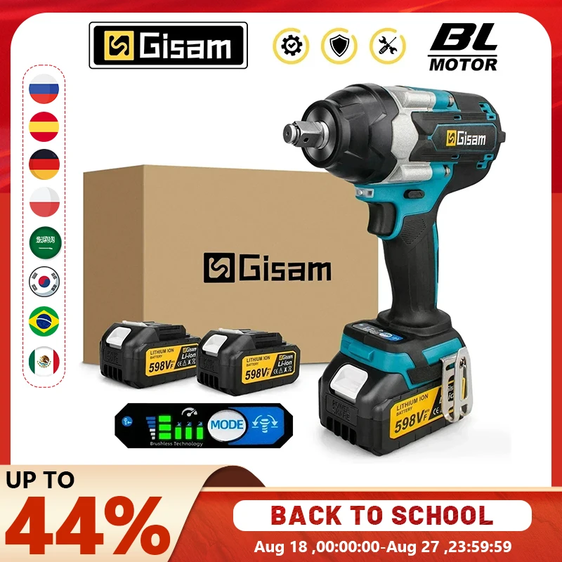 Gisam 1800N.M Torque Brushless Electric Impact Wrench 1/2 inch Screwdriver Cordless Wrench Power Tool For Makita 18V Battery pin