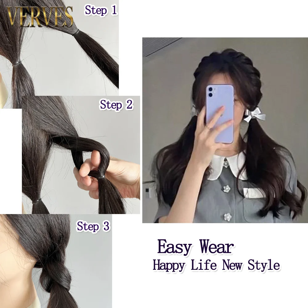 合成ポニーテールエクステンションバンドル、ブラックシニヨンヘアピース、ヘアバン、スカルトップ、エクストラウィッグバッグ、18インチ