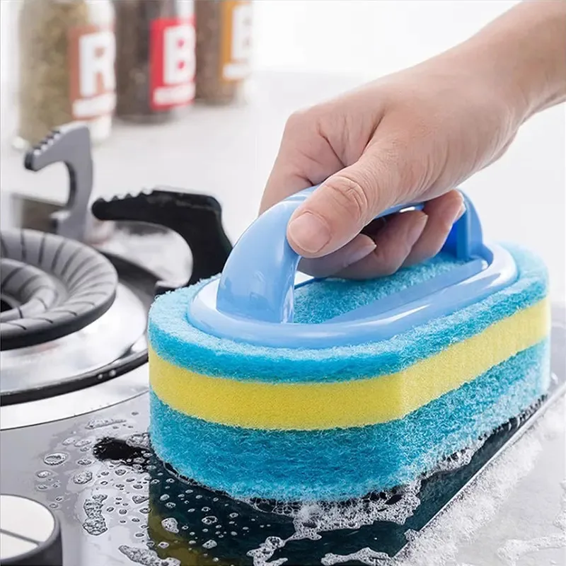 Brosse de nettoyage de cuisine avec poignée, 1 pièce, lavage des pots, tampon à récurer épais haute densité, brosse de nettoyage des murs des carreaux de céramique