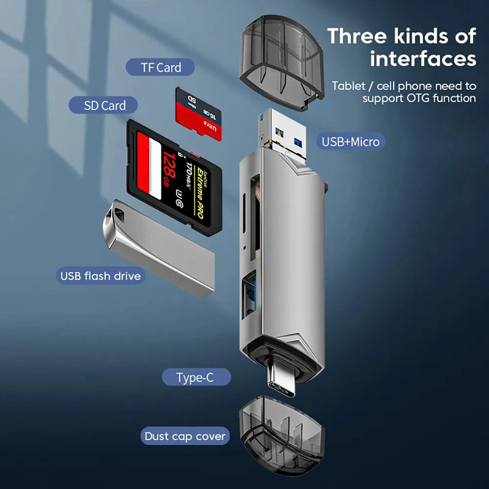 Lector de tarjetas OTG 6 en 1 tipo C SD TF adaptador de unidad Flash Micro USB lector de tarjetas multifuncional de transferencia de alta velocidad de 5Gbps