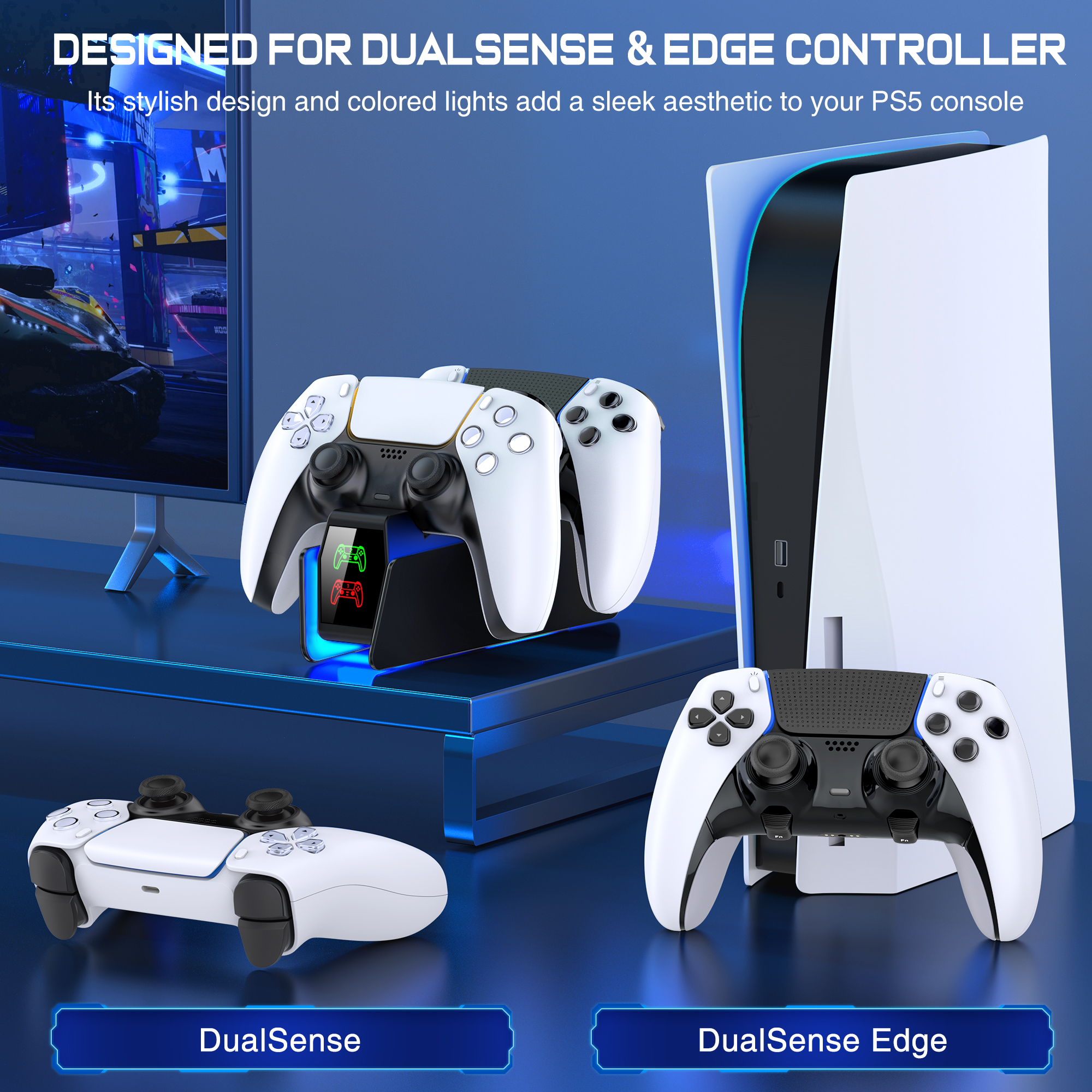 Fc301 para ps5 controlador carregador rgb estação de carregamento rápido para playstation5 controladores de jogo sem fio suporte de carregamento gamepad