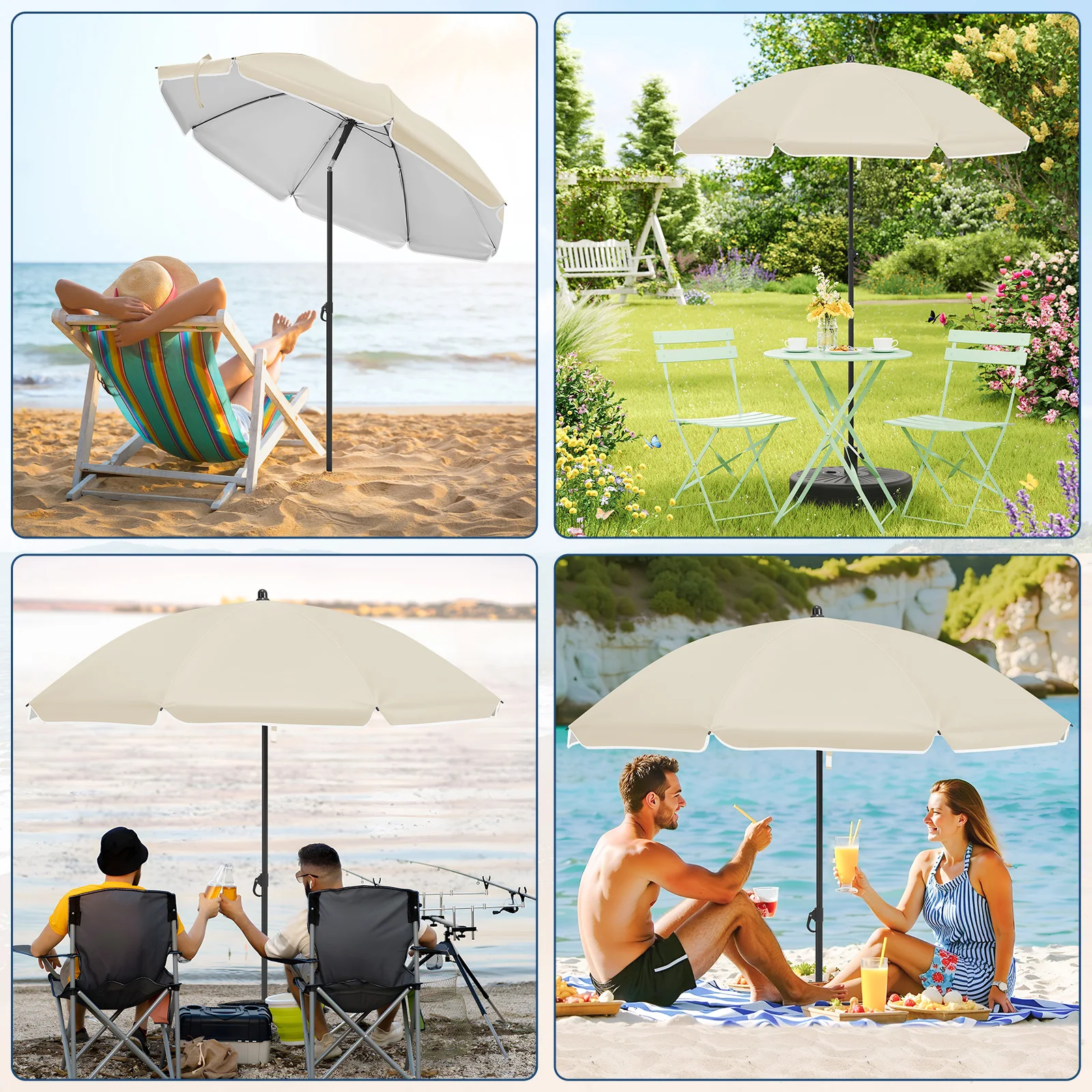 WOLTU Ombrellone da spiaggia Ombrellone da esterno impermeabile resistente ai raggi UV Protezione solare regolabile in altezza Ombrellone rotondo per giardino patio