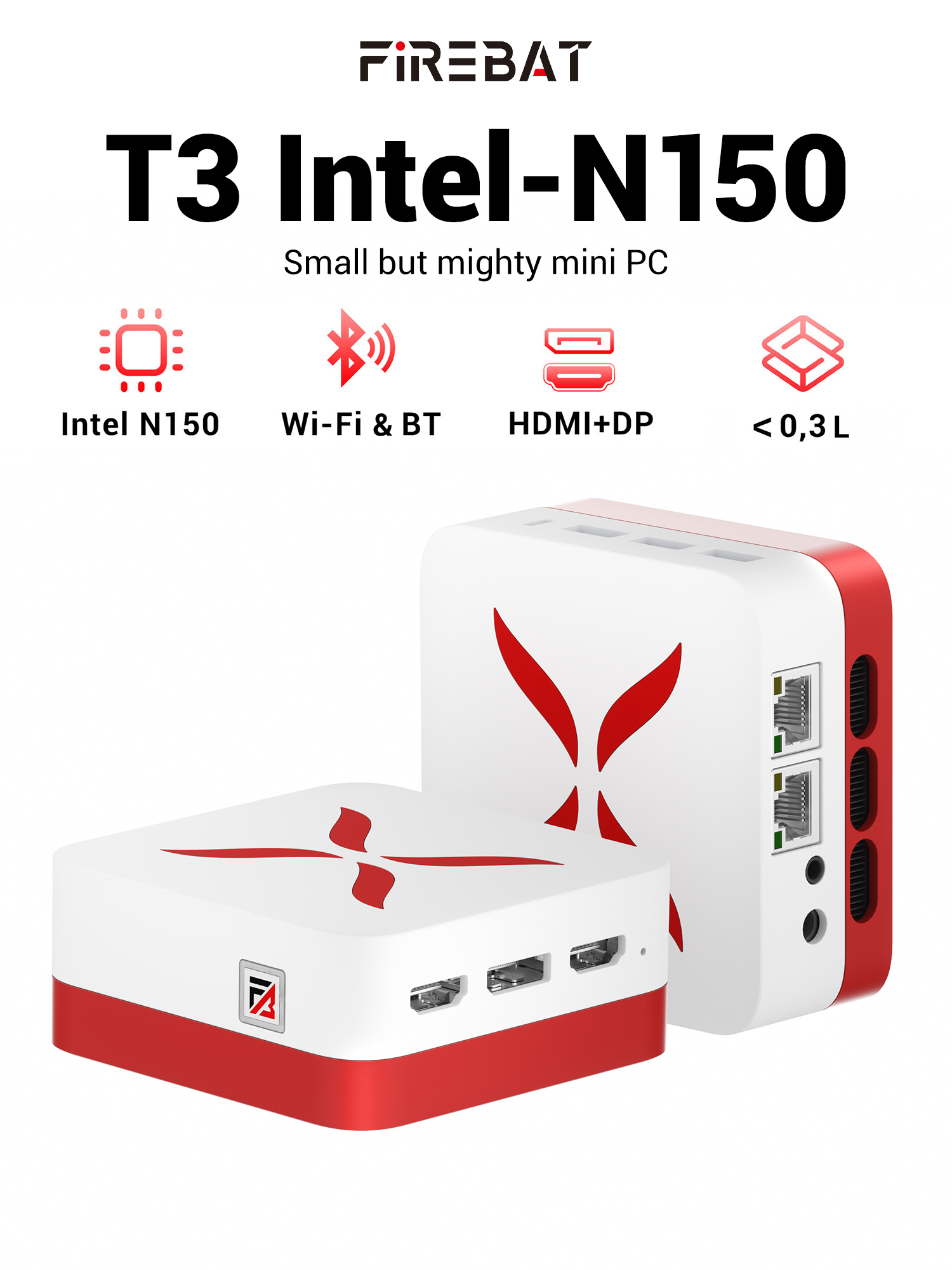 Firebat T3 Mini PC Intel Alder Lake N150 Windows 11 Pro Mini PC 12GB DDR4 512GB PCIe M.2 SSD WiFi 5 BT4.2 computadora de escritorio