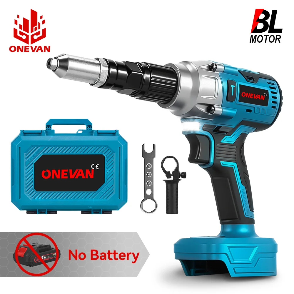 Onevan 25000n pistola de rebite elétrica sem escova 588n.m 2.4-5.0mm sem fio portátil rebitagem broca ferramenta elétrica para makita bateria pino