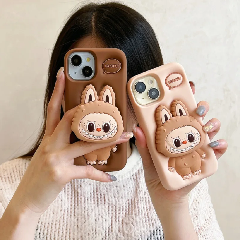 Kawaii Labubu Handyhülle Halter Anti-Rutsch-Anti-Fall-Schutzhülle Niedlicher Cartoon Geeignet für Iphone 15 Pro Max Iphone 13 Pro 14 Pro