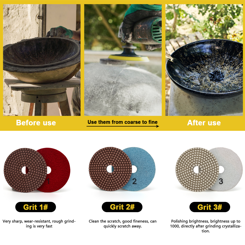 100mm 4 inch copper bond diamond 3 step polishing pads Premium Diamond Granite Polishing Tool Marble Concrete Grinding